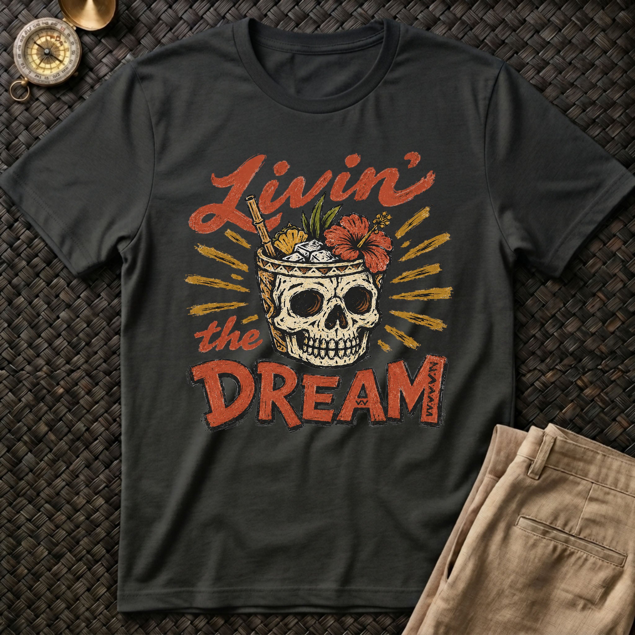 Livin the Dream Tiki Skull T-Shirt