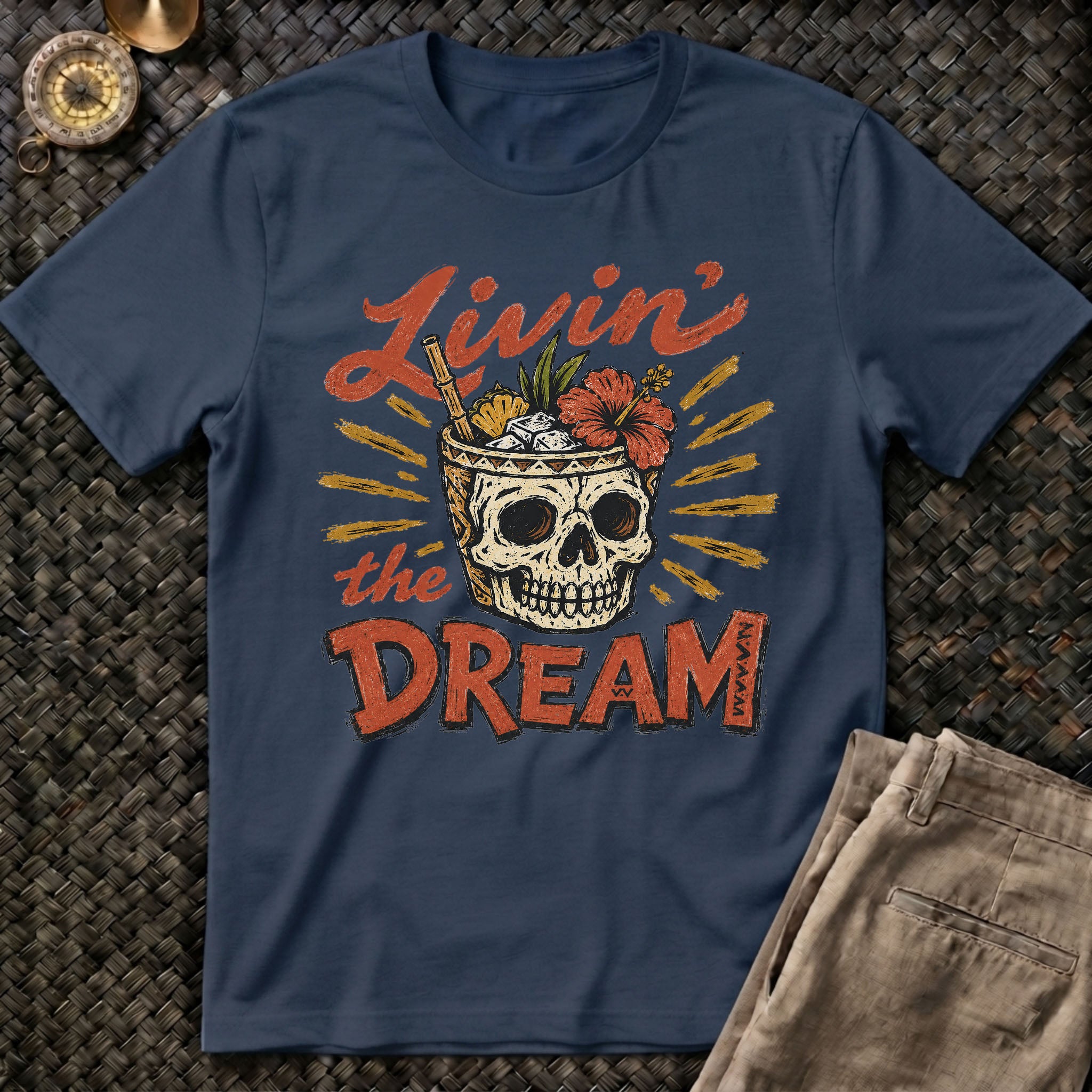 Livin the Dream Tiki Skull T-Shirt