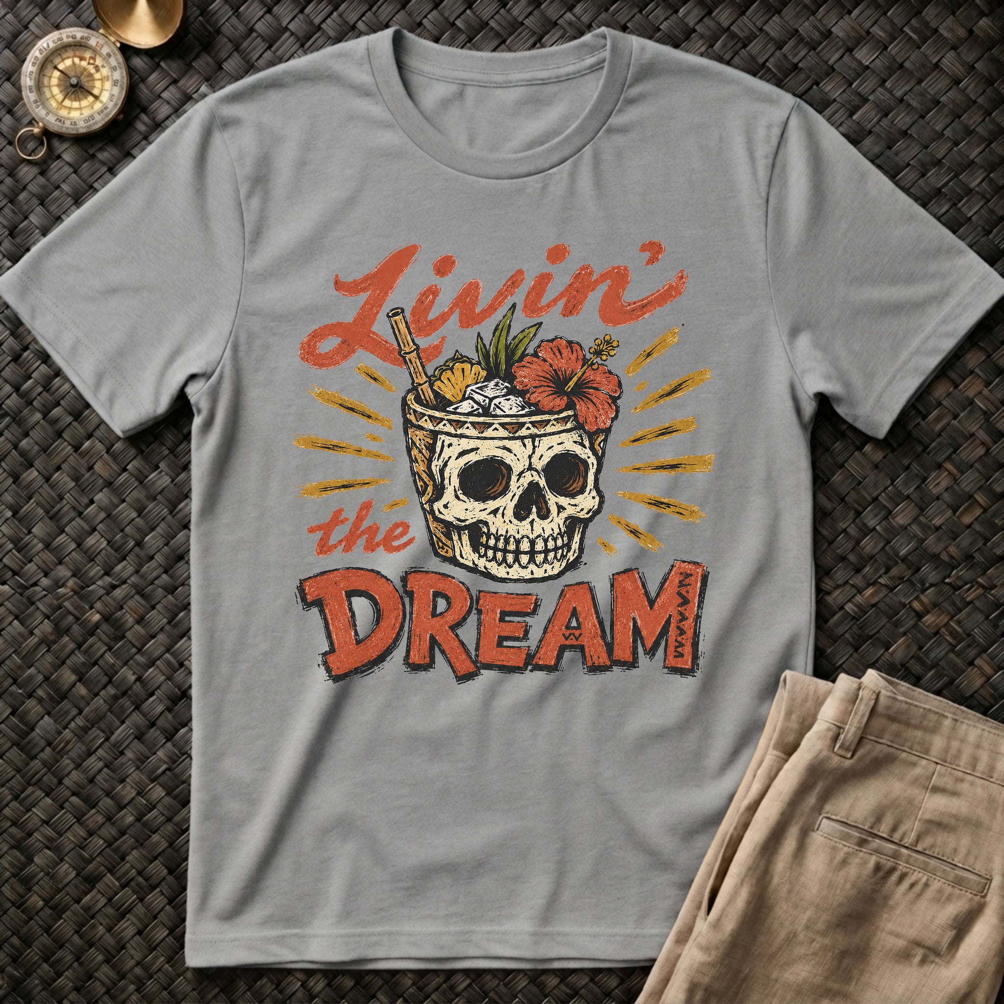 Livin the Dream Tiki Skull T-Shirt